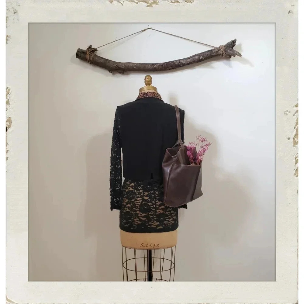 Vintage Brown Leather Key Wallet Convertible Tote Shoulder Sling Backpack